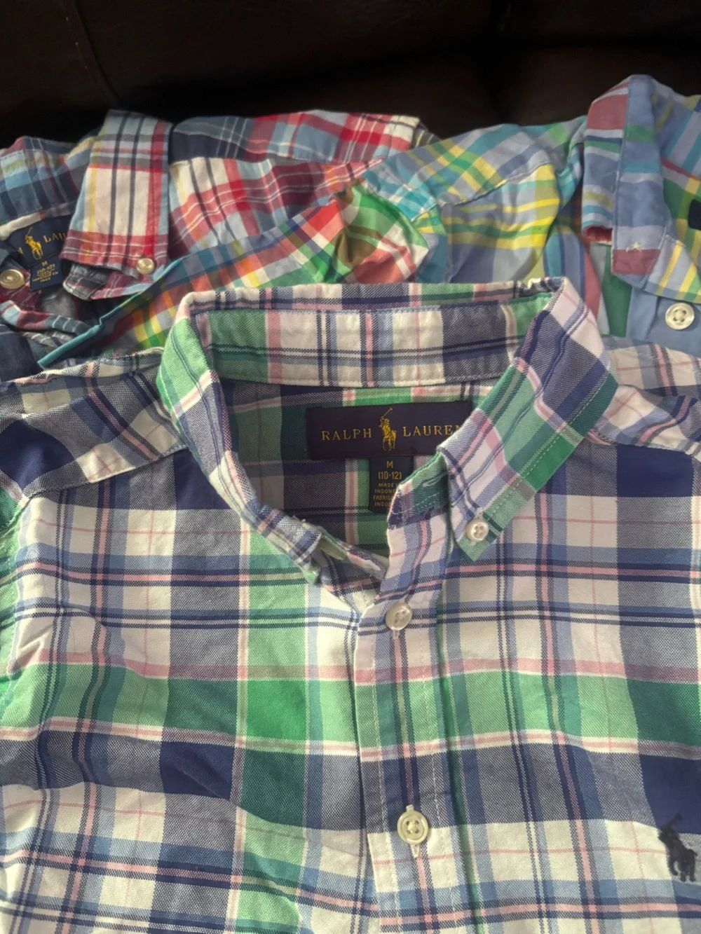 Lot of 4 Ralph Lauren Multicolor Plaid Cotton Button-Down Shirts — $60